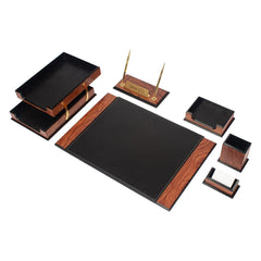 ELMAS Prestige 8-Piece Luxury Wooden & Leather Desk Set