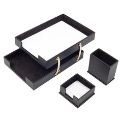 ELMAS Elegant Triple Desk Organizer Set with Leather Touch