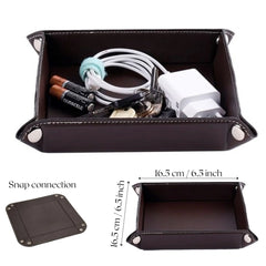 ELMAS Stylish Foldable PU Leather Storage Tray for Essentials