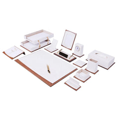 ELMAS Premium Leather & Wood 14-Piece Desk Organizer Set