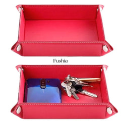 ELMAS Stylish Foldable PU Leather Storage Tray for Essentials