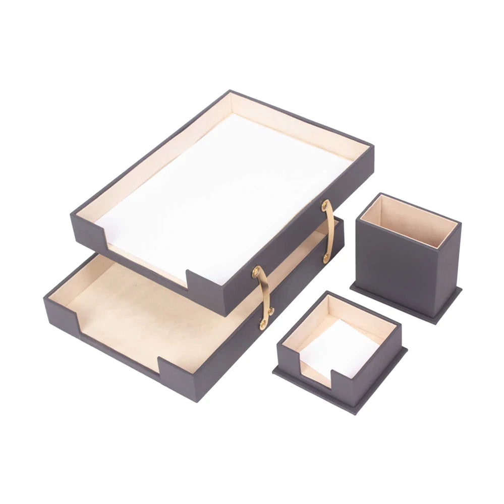 ELMAS Elegant Triple Desk Organizer Set with Leather Touch - Al Masam Stationery LLC