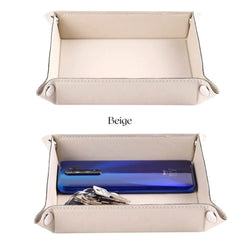 ELMAS Stylish Foldable PU Leather Storage Tray for Essentials