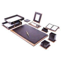 ELMAS Elegant 11-Piece Luxury Leather & Wood Desk Set