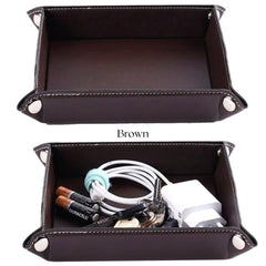 ELMAS Stylish Foldable PU Leather Storage Tray for Essentials