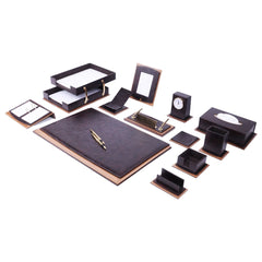 ELMAS Premium Leather & Wood 14-Piece Desk Organizer Set