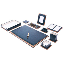 ELMAS Elegant 11-Piece Leather & Wood Desk Organizer Set