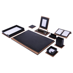 ELMAS Elegant 11-Piece Leather & Wood Desk Organizer Set