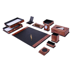 ELMAS Premium Leather & Wood 14-Piece Desk Organizer Set