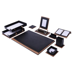 ELMAS Elegant 11-Piece Luxury Leather & Wood Desk Set