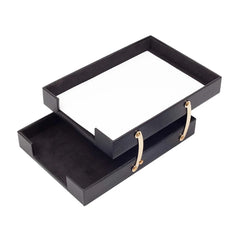 ELMAS Elegant Leather Document Organizer - Double Tray Delight