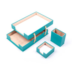 ELMAS Elegant Triple Desk Organizer Set with Leather Touch