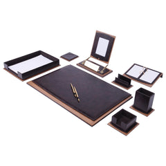 ELMAS Elegant 11-Piece Leather & Wood Desk Organizer Set