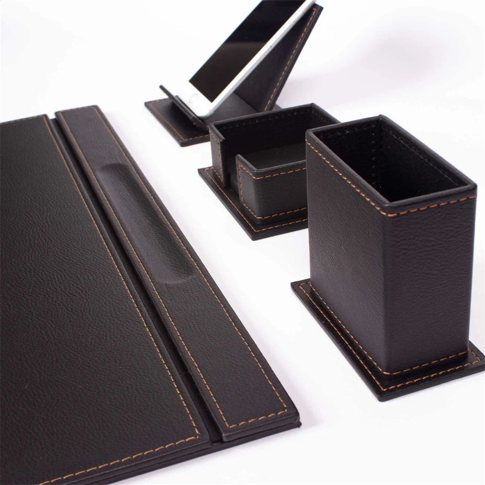 ELMAS Premium Leather Desk Organizer Set - 4 Piece Essentials - Al Masam Stationery LLC