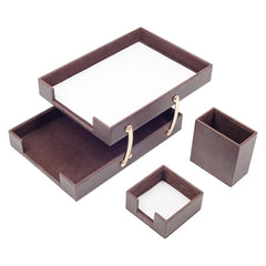 ELMAS Elegant Triple Desk Organizer Set with Leather Touch