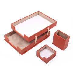 ELMAS Elegant Triple Desk Organizer Set with Leather Touch