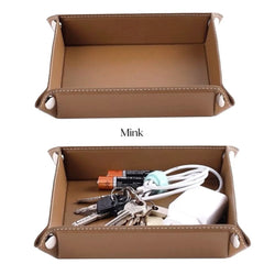 ELMAS Stylish Foldable PU Leather Storage Tray for Essentials