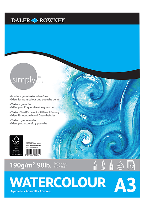 Daler Rowney Simply Watercolour Spiral 12sht 190gsm A3 - Al Masam Stationery LLC
