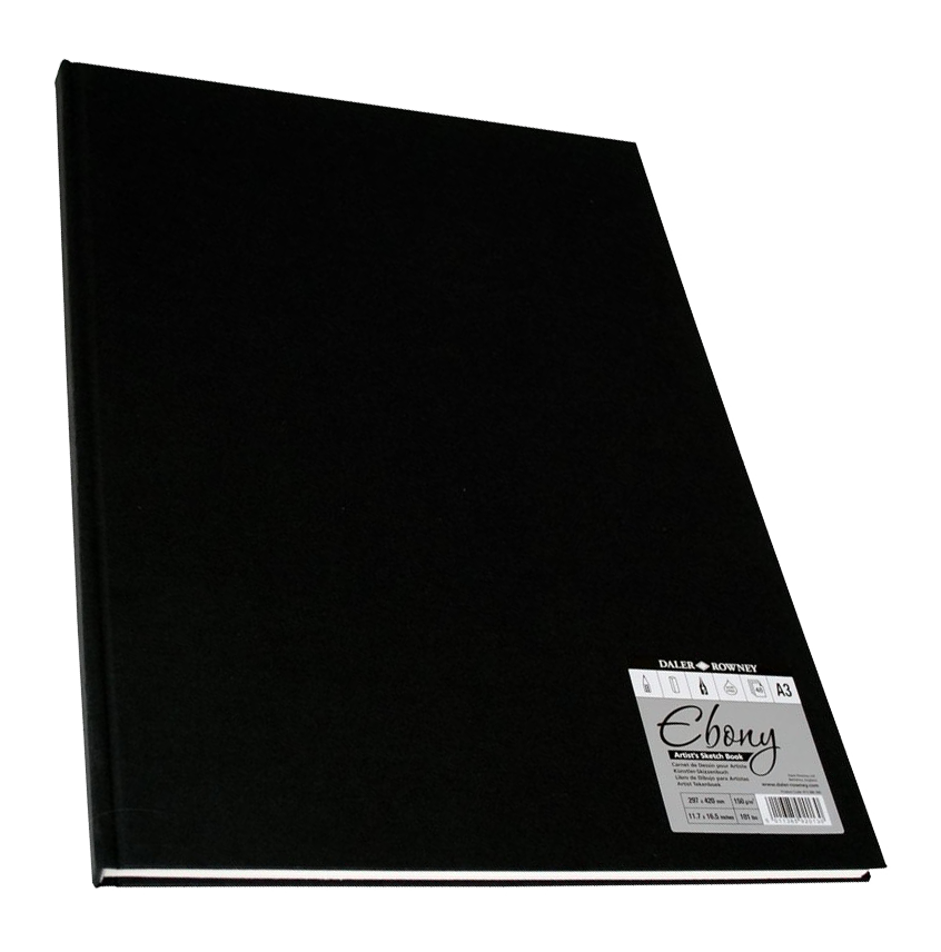 Daler Rowney Ebony Hardback Portrait Sketchbook White paper Unperforated Acid Free A3 - Al Masam Stationery LLC
