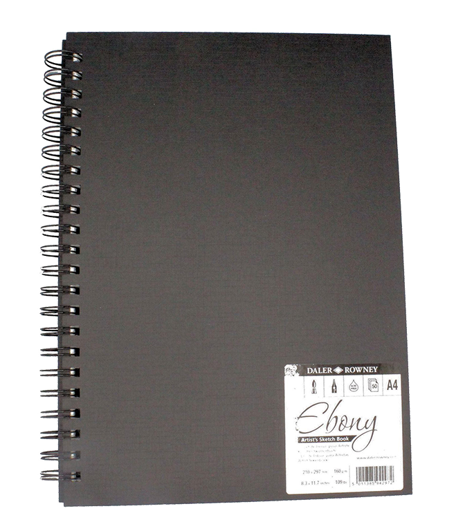 Daler Rowney Ebony Spiral Portrait Book Black 40sht 180gsm acid free A4 - Al Masam Stationery LLC