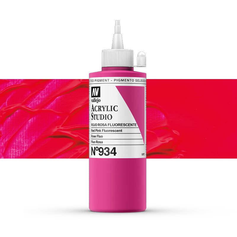 Vallejo ACRYLIC STUDIO FLUO 934-500ML. FLUORESCENT RED PINK - Al Masam Stationery LLC