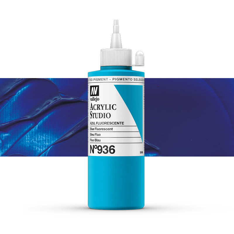 Vallejo ACRYLIC STUDIO FLUO 936-500ML. FLUORESCENT BLUE - Al Masam Stationery LLC