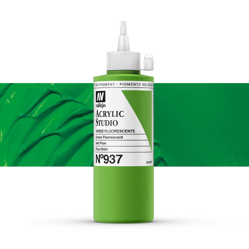 Vallejo ACRYLIC STUDIO FLUO 937-500ML. FLUORESCENT GREEN - Al Masam Stationery LLC