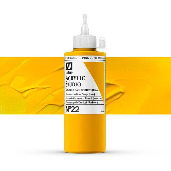 VALLEJO ACRYLIC STUDIO 22:200 ML. CADMIUM YELLOW DEEP (HUE) - Al Masam Stationery LLC