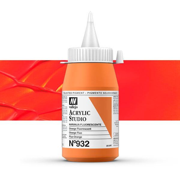 Vallejo ACRYLIC STUDIO FLUO 932-500ML. FLUORESCENT ORANGE - Al Masam Stationery LLC