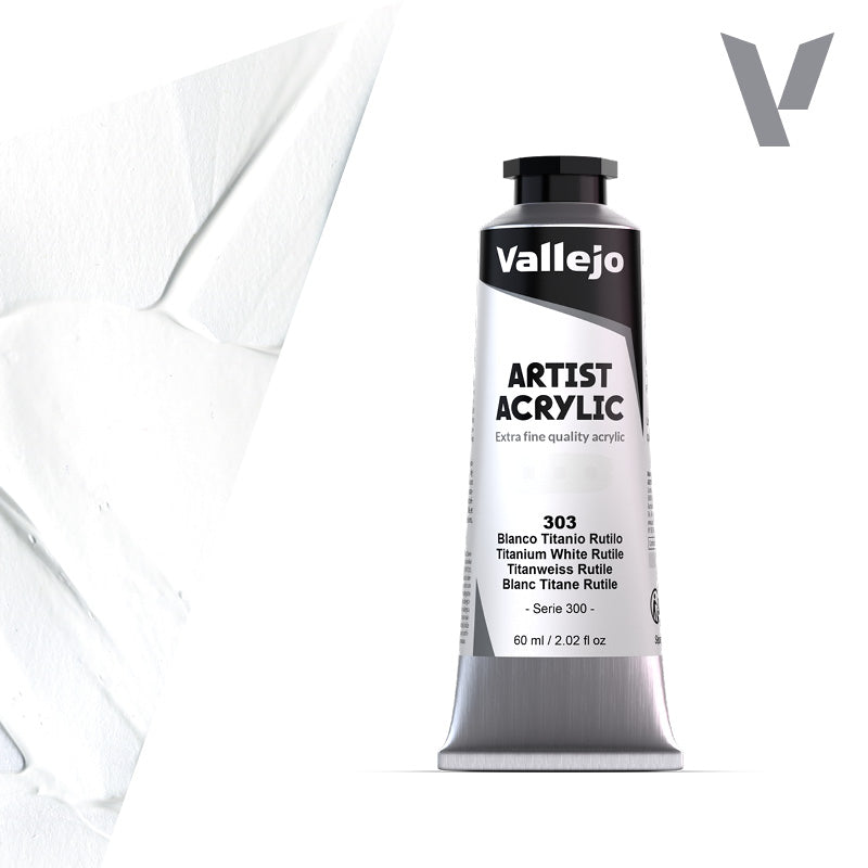 VALLEJO ACRYLIC ARTIST 303: 60 ML. TITANIUM WHITE RUTILE - Al Masam Stationery LLC