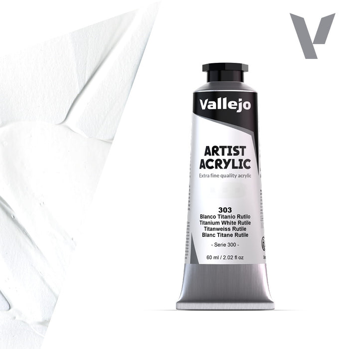 VALLEJO ACRYLIC ARTIST 303: 60 ML. TITANIUM WHITE RUTILE - Al Masam Stationery LLC