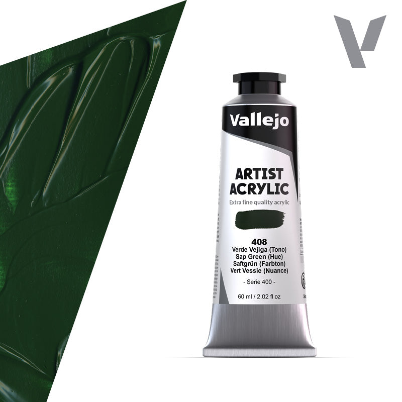 VALLEJO ACRYLIC ARTIST 408: 60 ML. SAP GREEN (HUE) - Al Masam Stationery LLC Main image