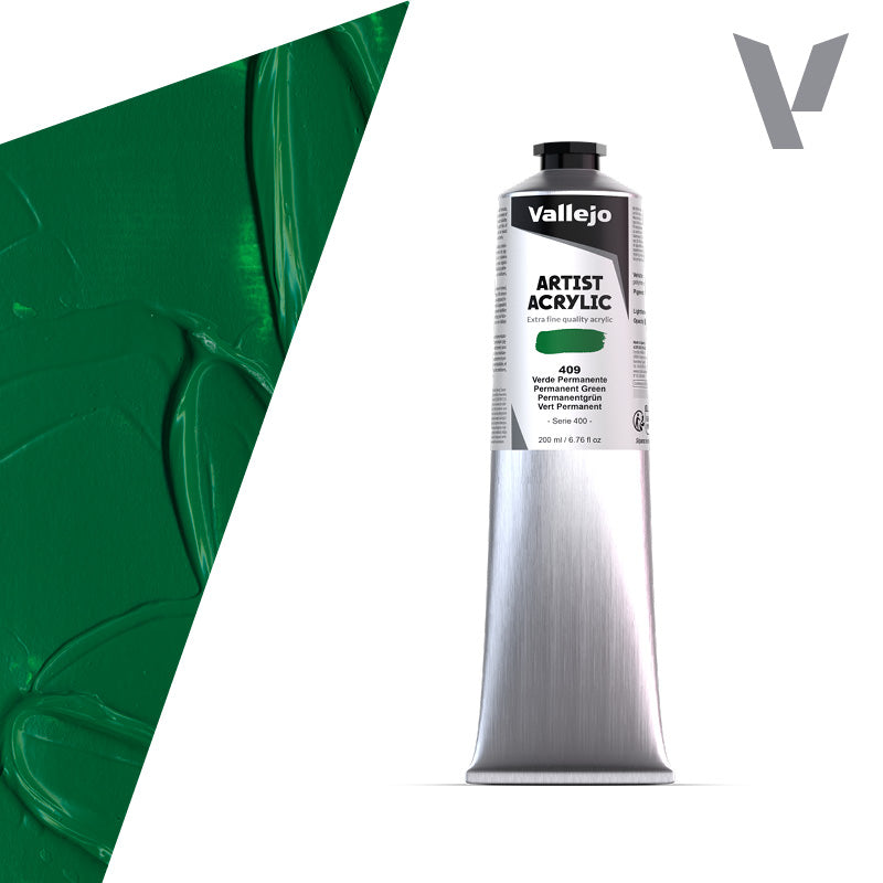 VALLEJO ACRYLIC ARTIST 409: 200 ML. PERMANENT GREEN - Al Masam Stationery LLC