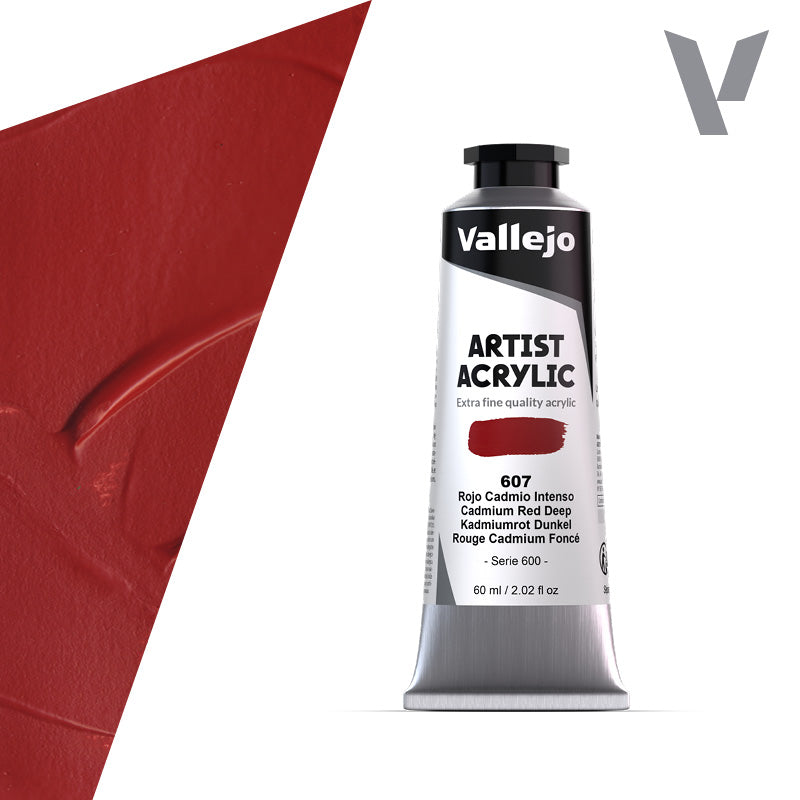 VALLEJO ACRYLIC ARTIST 607: 60 ML. CADMIUM RED DEEP - Al Masam Stationery LLC