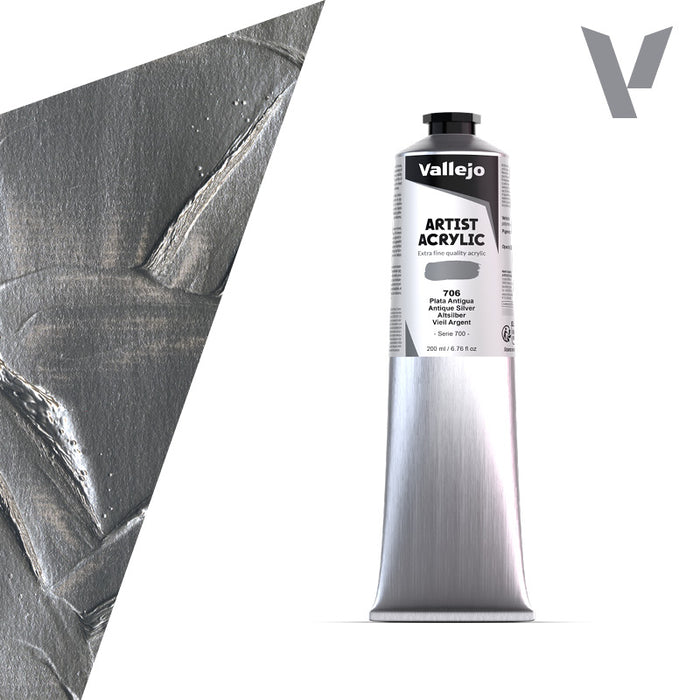 VALLEJO ACRYLIC ARTIST 706: 200 ML. ANTIQUE SILVER - Al Masam Stationery LLC