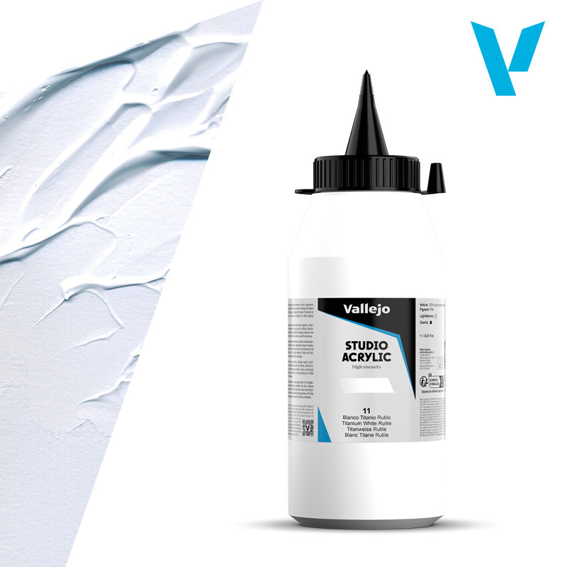 VALLEJO Acrylic Studio 11: 1000 ML. Titanium White Rutile - Al Masam Stationery LLC