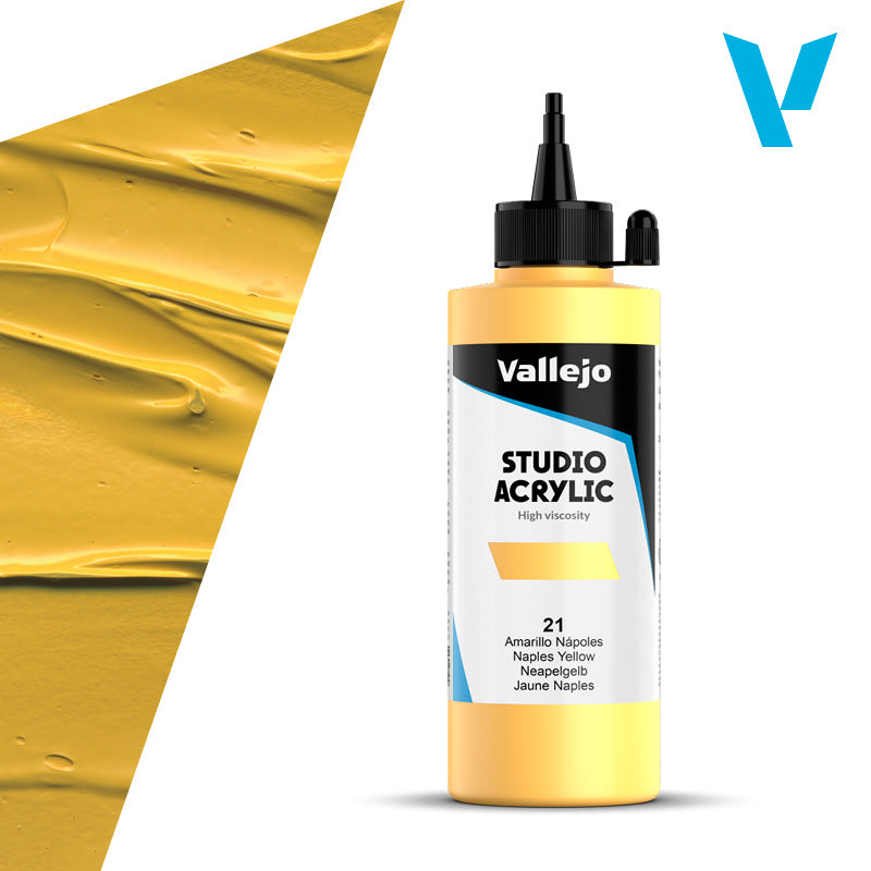 VALLEJO ACRYLIC STUDIO 21: 200 ML. NAPLES YELLOW (HUE) - Al Masam Stationery LLC Main image