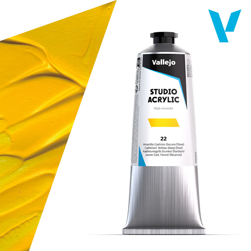 VALLEJO ACRYLIC STUDIO 22:125ML. CADMIUM YELLOW DEEP (HUE) - Al Masam Stationery LLC