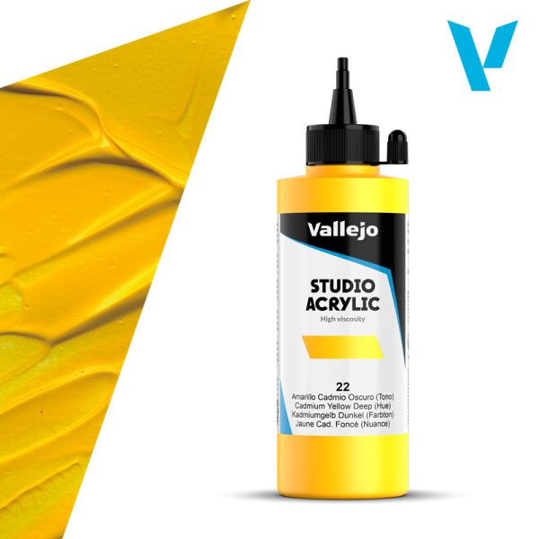 VALLEJO ACRYLIC STUDIO 22:200 ML. CADMIUM YELLOW DEEP (HUE) - Al Masam Stationery LLC Main image