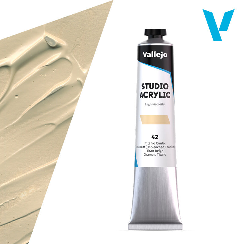 VALLEJO ACRYLIC STUDIO 42:58ML. TITAN BUFF (UNBLEACHED TITANIUM) - Al Masam Stationery LLC Main image