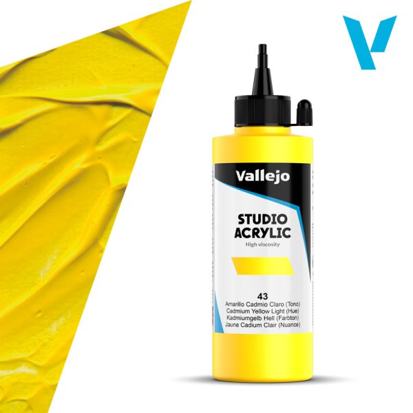 VALLEJO ACRYLIC STUDIO 43: 200 ML. CADMIUM YELLOW LIGHT (HUE) - Al Masam Stationery LLC Main image