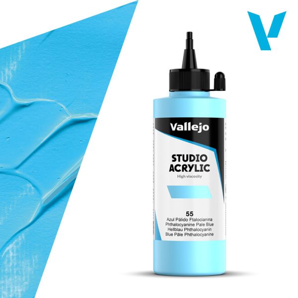 VALLEJO ACRYLIC STUDIO 55: 200 ML. PHTHALO BLUE PALE - Al Masam Stationery LLC