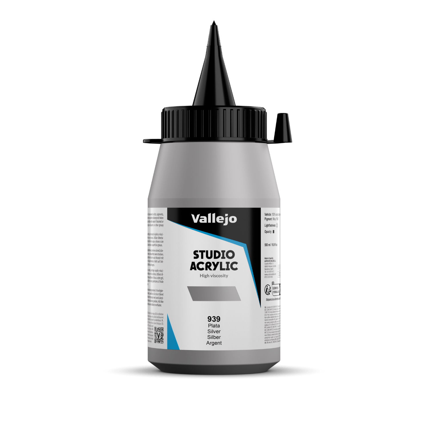 VALLEJO ACRYLIC STUDIO 939-500 ML. SILVER - Al Masam Stationery LLC Main image