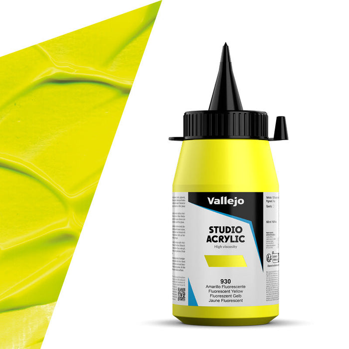 Vallejo ACRYLIC STUDIO FLUO 930-500 ML. FLUORESCENT YELLOW - Al Masam Stationery LLC