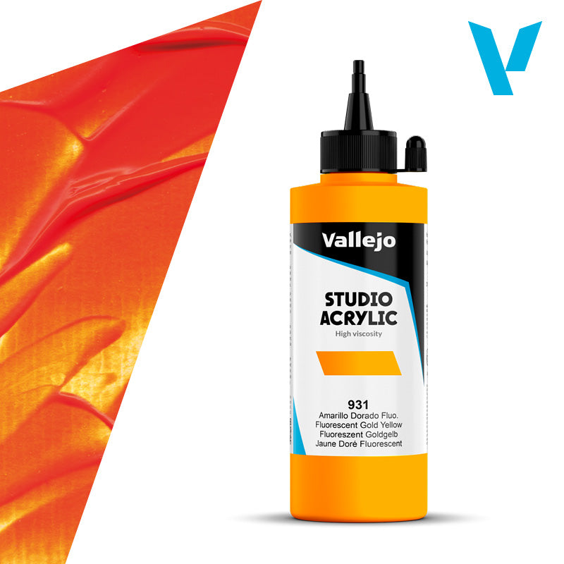 Vallejo ACRYLIC STUDIO FLUO 931:200ML. FLUORESCENT GOLD YELLOW - Al Masam Stationery LLC Main image