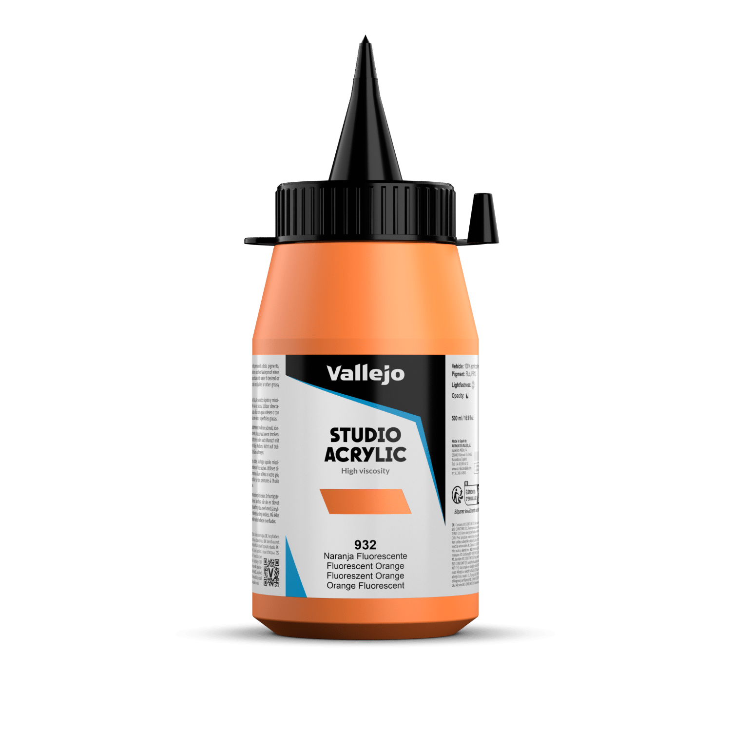 Vallejo ACRYLIC STUDIO FLUO 932-500 ML. FLUORESCENT ORANGE - Al Masam Stationery LLC Main image