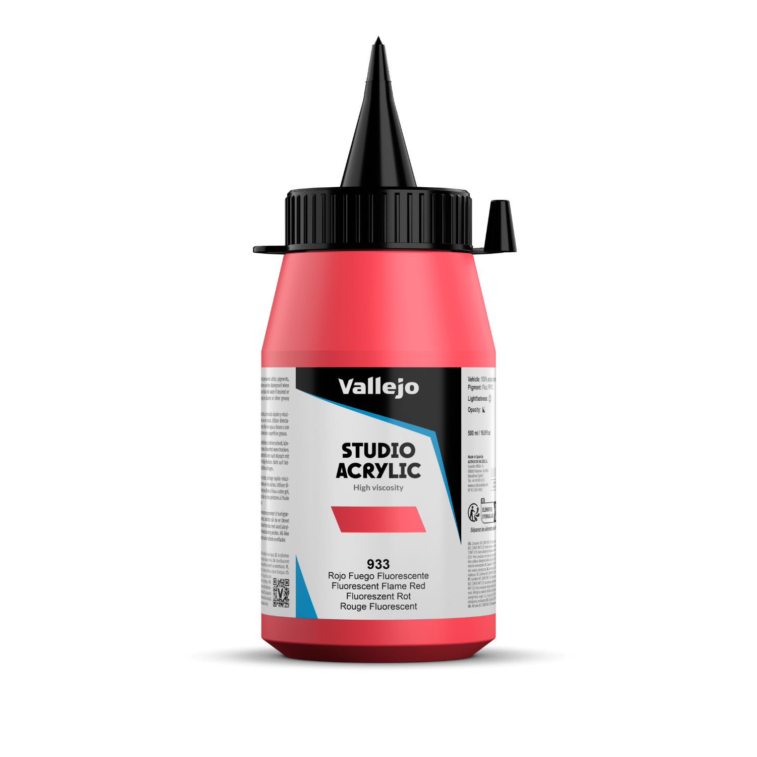Vallejo ACRYLIC STUDIO FLUO 933-500 ML. FLUORESCENT FLAME RED - Al Masam Stationery LLC