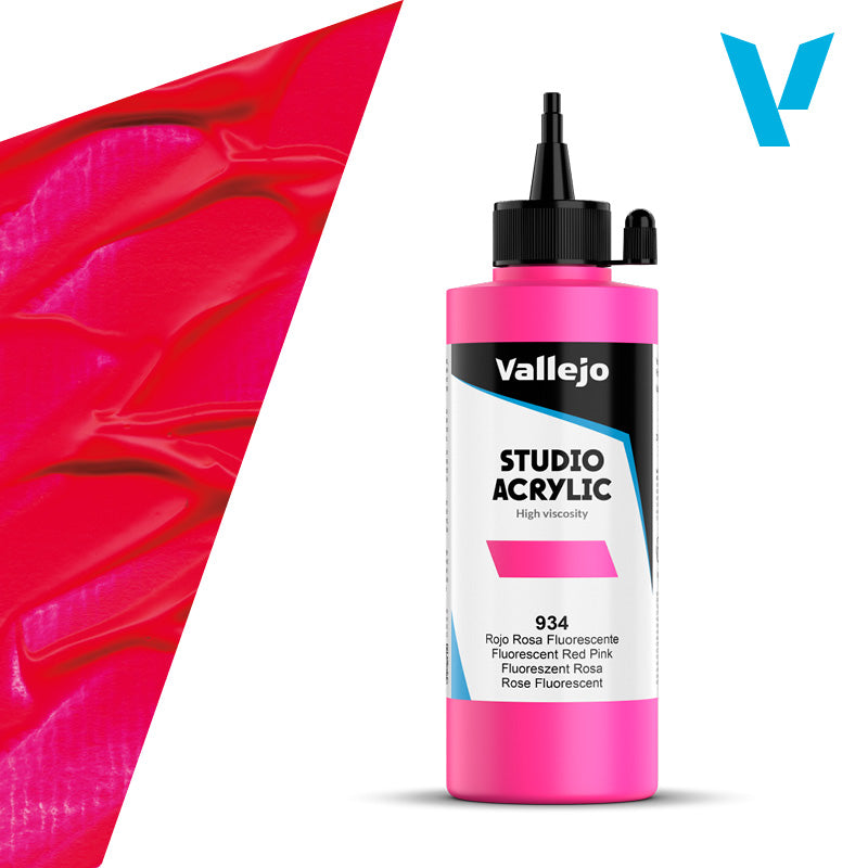 Vallejo ACRYLIC STUDIO FLUO 934:200ML. FLUORESCENT RED PINK - Al Masam Stationery LLC