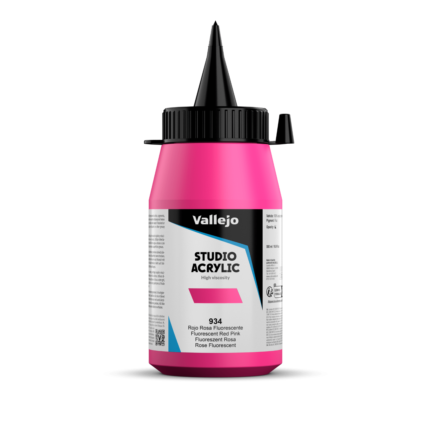 Vallejo ACRYLIC STUDIO FLUO 934-500 ML. FLUORESCENT RED PINK - Al Masam Stationery LLC Main image
