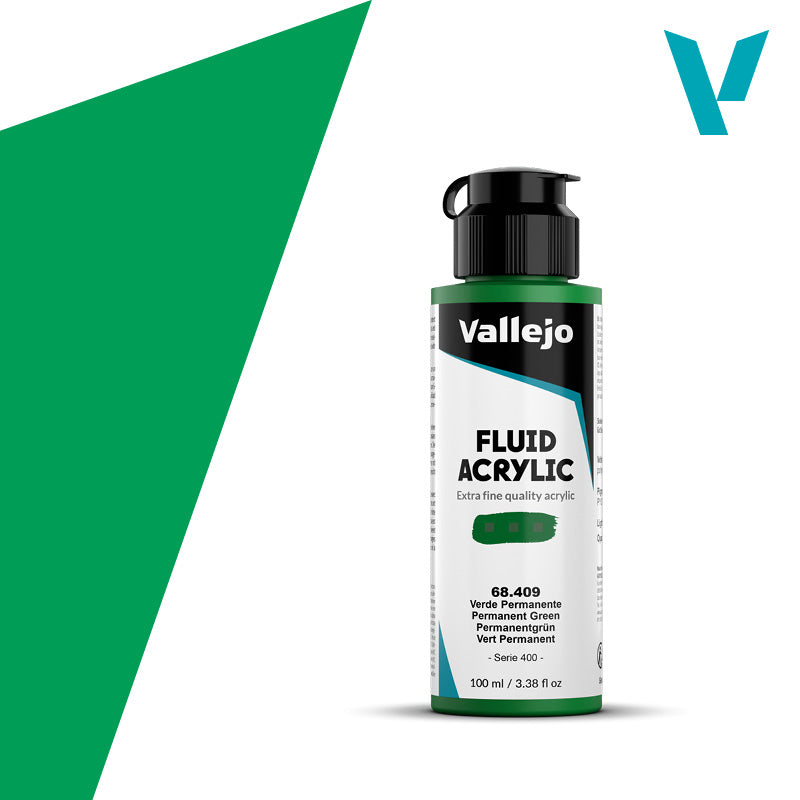 VALLEJO FLUID ACRYLIC 409-100ML. PERMANENT GREEN - Al Masam Stationery LLC